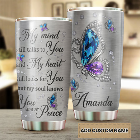 Camellia Personalized Butterfly My Mind Still Talk To You Stainless Steel Tumbler - Double-Walled Insulation Vacumm Flask - For Thanksgiving, Memorial Day, Christians, Christmas Gift
