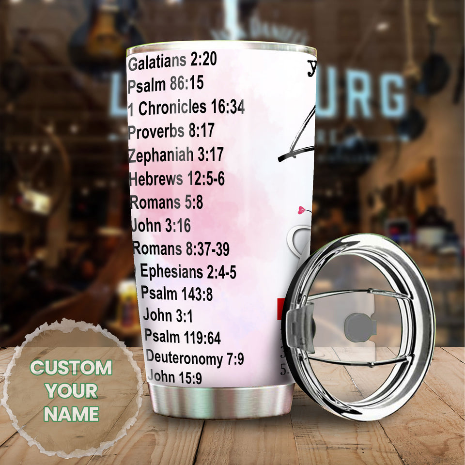 Camellia Personalized Bible List Stainless Steel Tumbler - Customized Double-Walled Insulation Travel Thermal Cup With Lid Gift Fot Christian