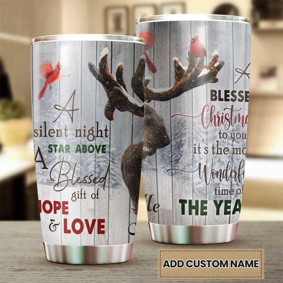 Camellia Personalized Christmas A Silent Night Star Above A Blessed Gift Of Hope And Love Stainless Steel Tumbler - Customized Double-Walled Insulation Travel Thermal Cup With Lid