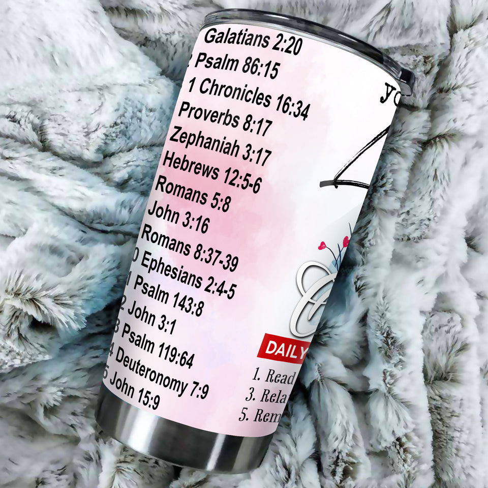 Camellia Personalized Bible List Stainless Steel Tumbler - Customized Double-Walled Insulation Travel Thermal Cup With Lid Gift Fot Christian