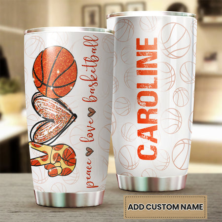 Camellia Persionalized Basketball Lover Stainless Steel Tumbler - Customized Double - Walled Insulation Travel Thermal Cup With Lid