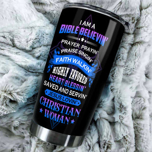 Camellia Personalized Butterfly Faith Bible I'm A Bible Believing Stainless Steel Tumbler - Double-Walled Insulation Vacumm Flask - For Thanksgiving, Memorial Day, Christians, Christmas Gift