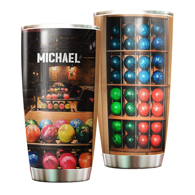 Camellia Personalized Colourful Bowling Balls Stainless Steel Tumbler - Double-Walled Insulation Vacumm Flask - Gift For Bowling Lovers, National Bowling Day 8th August