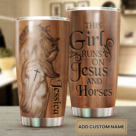 Camellia Personalized Horse Faith Wooden Style Stainless Steel Tumbler - Double-Walled Insulation Vacumm Flask - Gift For Horse Lovers, Cowgirls, Cowboys, Perfect Christmas, Thanksgiving Gift
