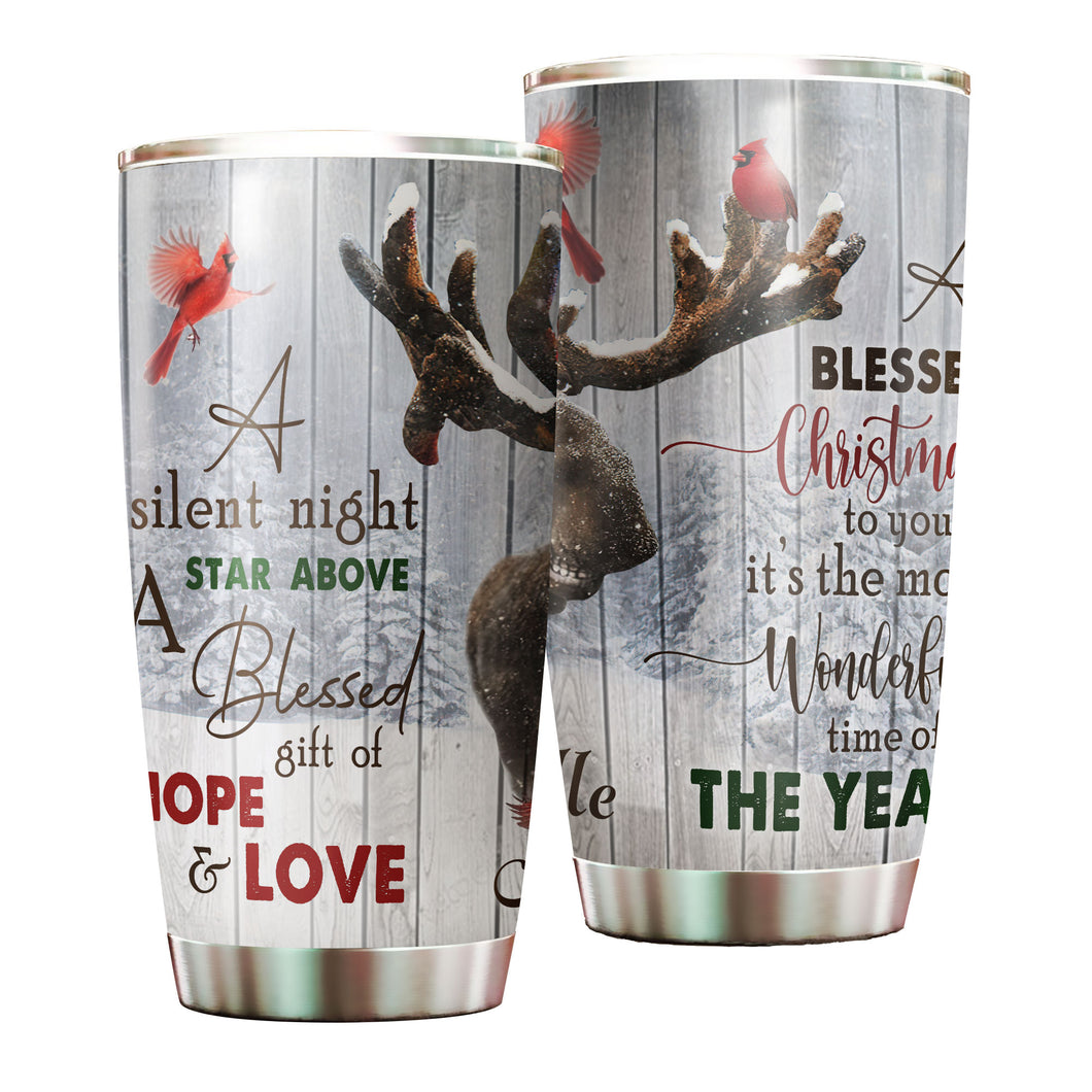 Camellia Personalized Christmas A Silent Night Star Above A Blessed Gift Of Hope And Love Stainless Steel Tumbler - Customized Double-Walled Insulation Travel Thermal Cup With Lid