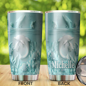 Camellia Personalized 3D Dolphin Ceramic Stainless Steel Tumbler - Customized Double-Walled Insulation Travel Thermal Cup With Lid Gift For Dolphin Lover