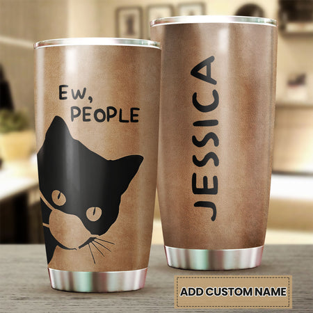 Camellia Personalized Black Cat Ew People Stainless Steel Tumbler- Double-Walled Insulation Vacuum Flask Gift For Cat Lover Mom Cat