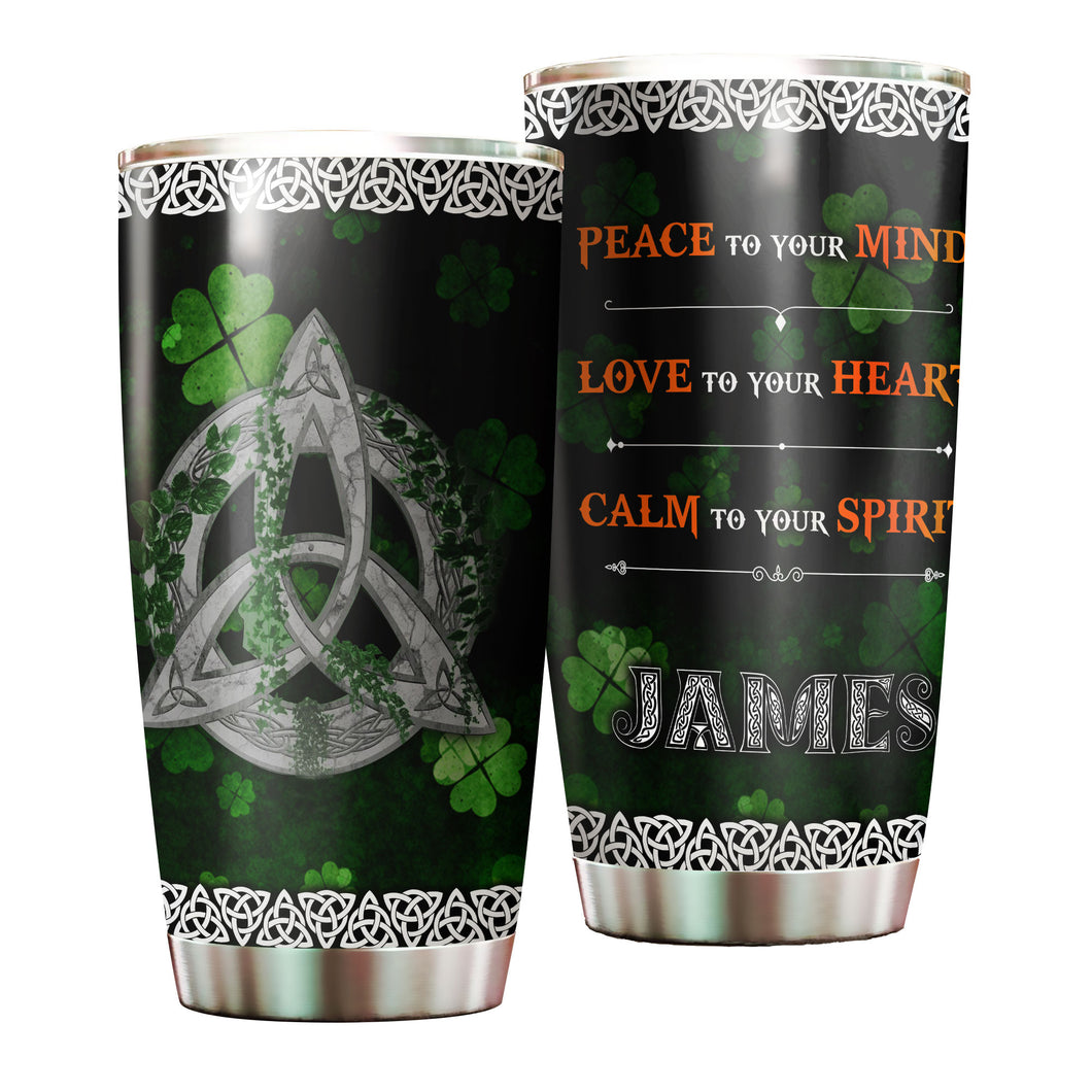 Camellia Personalized Celtic Knot Peace To Your Mind Love To Your Heart Calm To Your Spirit Stainless Steel Tumbler - Customized Double-Walled Insulation Travel Thermal Cup With Lid