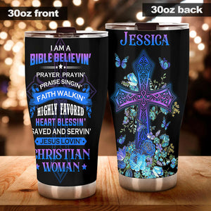 Camellia Personalized Butterfly Faith Bible I'm A Bible Believing Stainless Steel Tumbler - Double-Walled Insulation Vacumm Flask - For Thanksgiving, Memorial Day, Christians, Christmas Gift