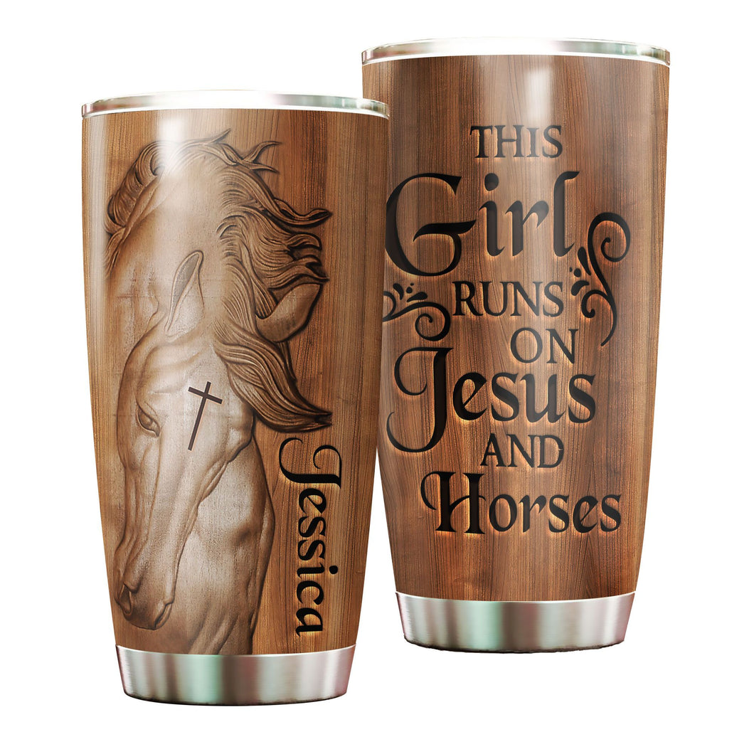 Camellia Personalized Horse Faith Wooden Style Stainless Steel Tumbler - Double-Walled Insulation Vacumm Flask - Gift For Horse Lovers, Cowgirls, Cowboys, Perfect Christmas, Thanksgiving Gift