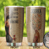 Camellia Persionalized 3D Vintage Girl Easily Distracted By Music And Wife Stainless Steel Tumbler - Customized Double - Walled Insulation Travel Thermal Cup With Lid Gift For Wine Lover