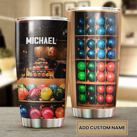 Camellia Personalized Colourful Bowling Balls Stainless Steel Tumbler - Double-Walled Insulation Vacumm Flask - Gift For Bowling Lovers, National Bowling Day 8th August