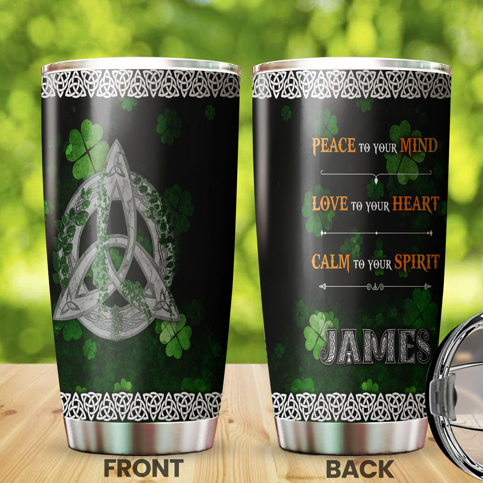 Camellia Personalized Celtic Knot Peace To Your Mind Love To Your Heart Calm To Your Spirit Stainless Steel Tumbler - Customized Double-Walled Insulation Travel Thermal Cup With Lid