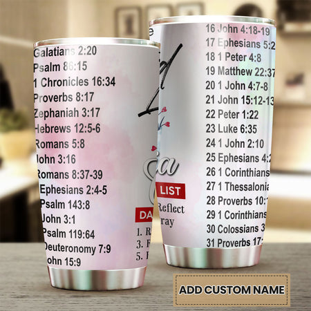 Camellia Personalized Bible List Stainless Steel Tumbler - Customized Double-Walled Insulation Travel Thermal Cup With Lid Gift Fot Christian