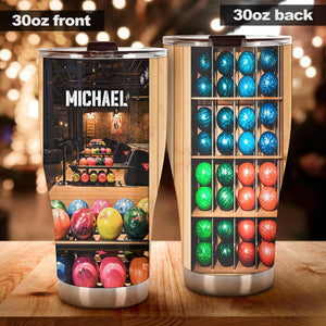 Camellia Personalized Colourful Bowling Balls Stainless Steel Tumbler - Double-Walled Insulation Vacumm Flask - Gift For Bowling Lovers, National Bowling Day 8th August