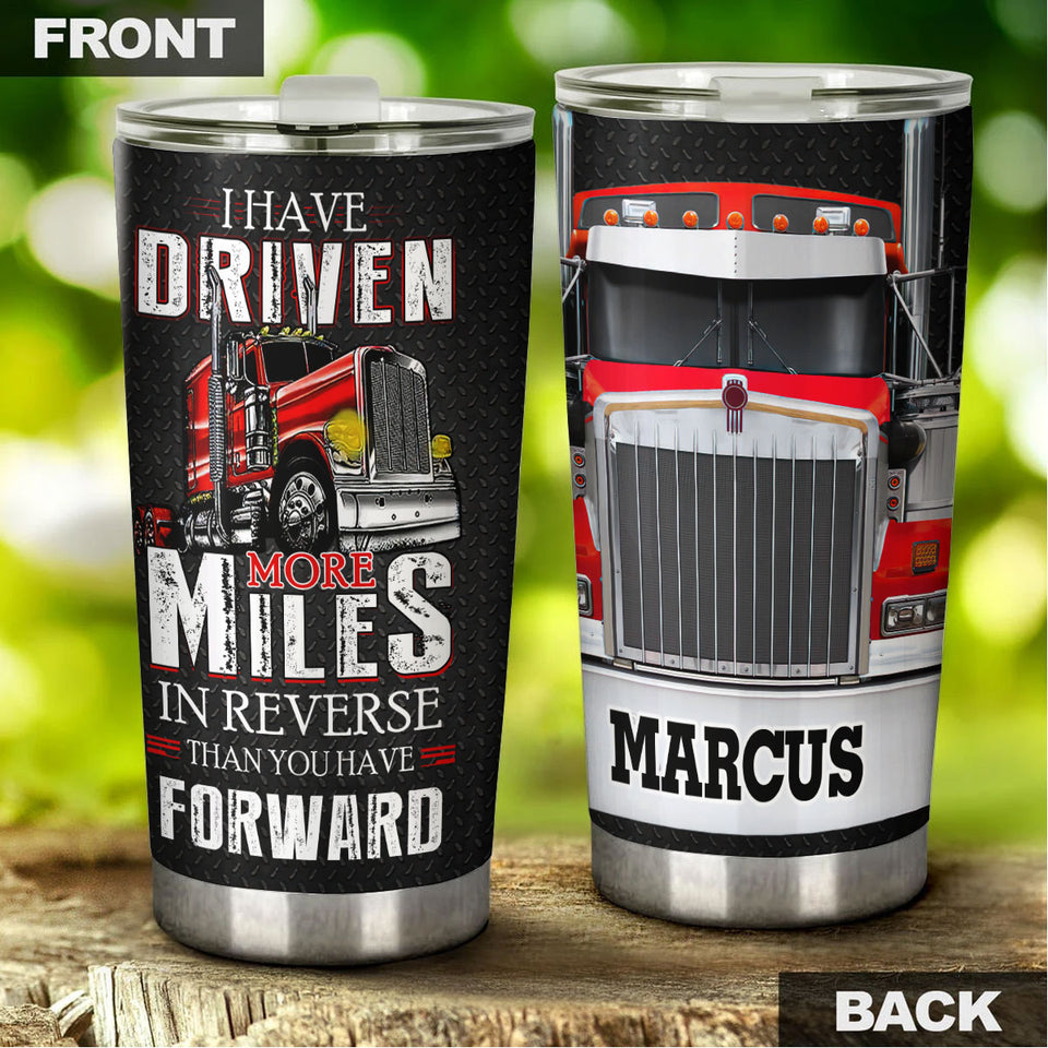 Camellia Personalized Trucker I Have Driven More Miles Stainless Steel Tumbler- Double-Walled Insulation Gift For Truck Driver
