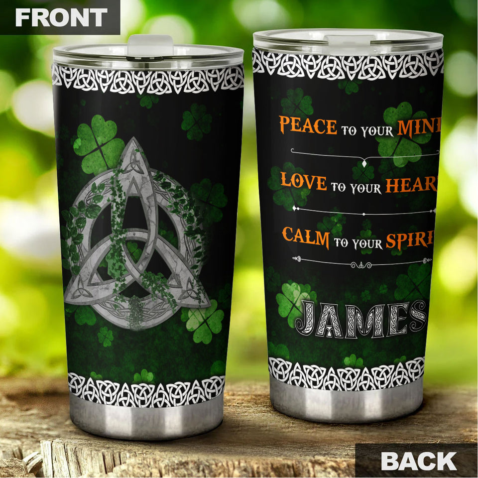 Camellia Personalized Celtic Knot Peace To Your Mind Love To Your Heart Calm To Your Spirit Stainless Steel Tumbler - Customized Double-Walled Insulation Travel Thermal Cup With Lid