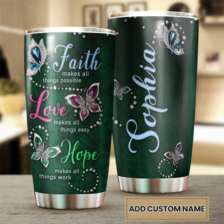 Camellia Personalized Butterfly Hope Makes All Things Works Stainless Steel Tumbler - Double-Walled Insulation Vacumm Flask - For Thanksgiving, Memorial Day, Christians, Christmas Gift
