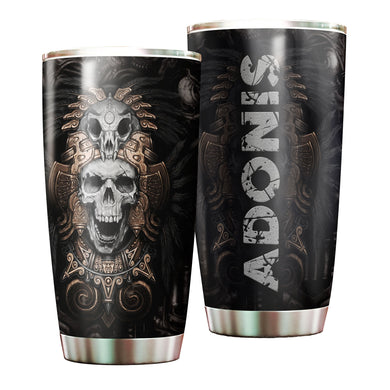 Camellia Personalized 3D Native American Golden Skull Stainless Steel Tumbler - Customized Double-Walled Insulation Travel Thermal Cup With Lid