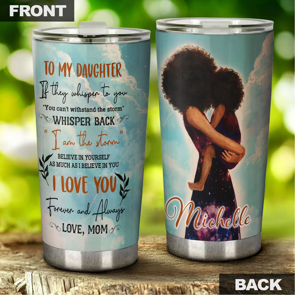 Camellia Personalized Black Mom To Daughter Stainless Steel Tumbler - Double-Walled Insulation Vacumm Flask - Gift For Black Queen, International Women's Day, Hippie Girls