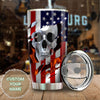 Camellia Personalized American Skull Flag Stainless Steel Tumbler - Double-Walled Insulation Vacumm Flask - Gift For Halloween, Spooky Season