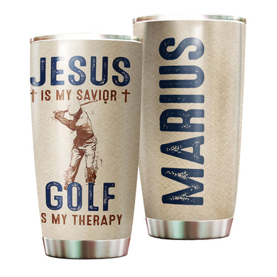 Camellia Personalized Jesus Is My Savior Golf Is My Therapy Stainless Steel Tumbler- Sweat-Prood Travel Cup With Lid Gift For Golf Player