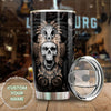 Camellia Personalized 3D Native American Golden Skull Stainless Steel Tumbler - Customized Double-Walled Insulation Travel Thermal Cup With Lid