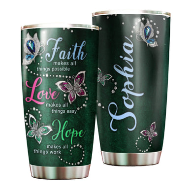 Camellia Personalized Butterfly Hope Makes All Things Works Stainless Steel Tumbler - Double-Walled Insulation Vacumm Flask - For Thanksgiving, Memorial Day, Christians, Christmas Gift