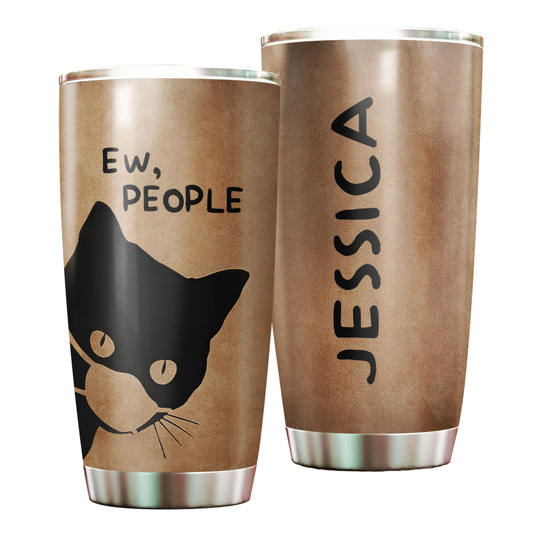 Camellia Personalized Black Cat Ew People Stainless Steel Tumbler- Double-Walled Insulation Vacuum Flask Gift For Cat Lover Mom Cat
