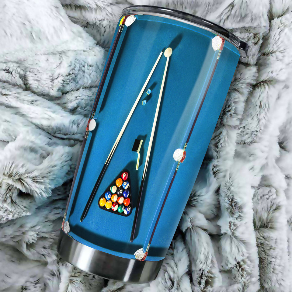 Camellia Personalized 3D Billiard Table Stainless Steel Tumbler - Customized Double-Walled Insulation Travel Thermal Cup With Lid Gift For Billiard Player
