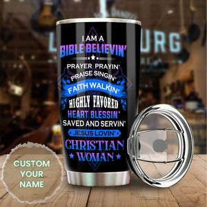 Camellia Personalized Butterfly Faith Bible I'm A Bible Believing Stainless Steel Tumbler - Double-Walled Insulation Vacumm Flask - For Thanksgiving, Memorial Day, Christians, Christmas Gift
