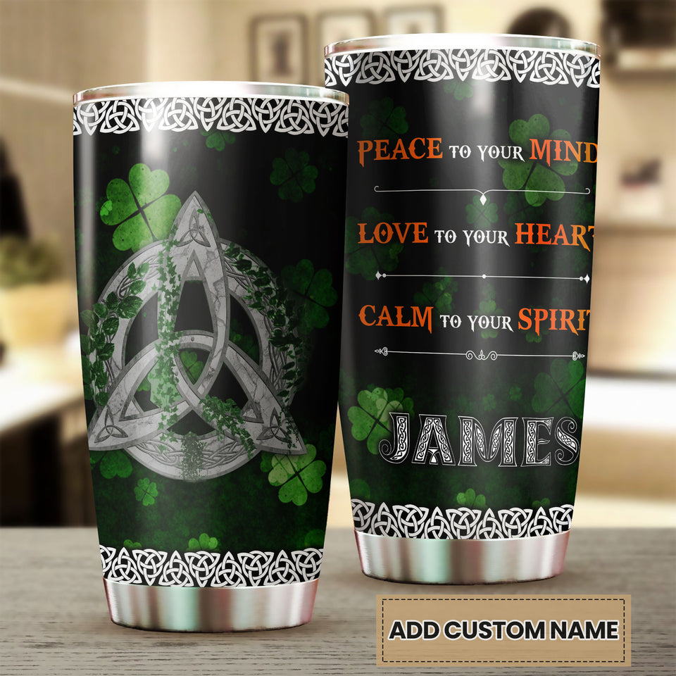 Camellia Personalized Celtic Knot Peace To Your Mind Love To Your Heart Calm To Your Spirit Stainless Steel Tumbler - Customized Double-Walled Insulation Travel Thermal Cup With Lid