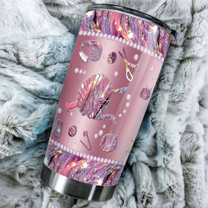 Camellia Personalized Mental Style Jewelry Crochet Heart Stainless Steel Tumbler-Double-Walled Insulation Travel Cup With Lid 02
