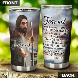 Camellia Personalized Faith Jesus Right Hand Steel Tumbler- Wall Insulated Cup With Lid Travel Mug 01