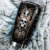 Camellia Personalized 3D Native American Golden Skull Stainless Steel Tumbler - Customized Double-Walled Insulation Travel Thermal Cup With Lid