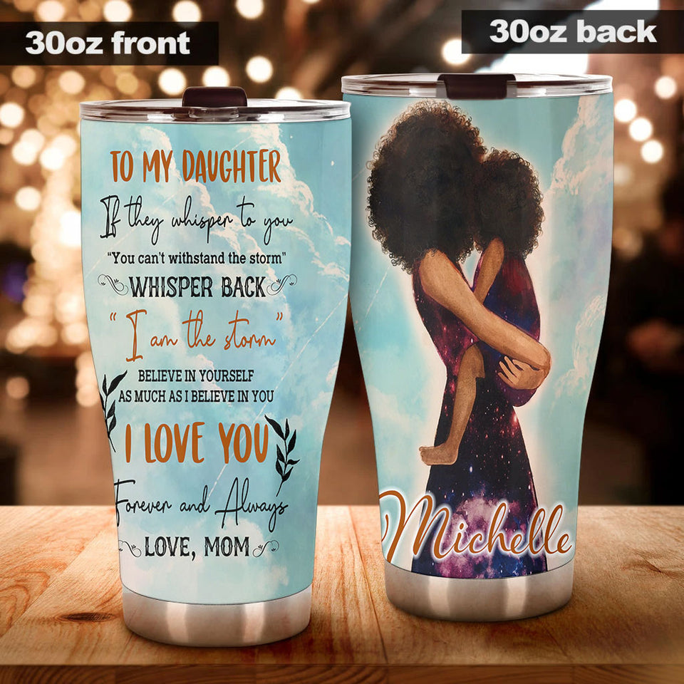 Camellia Personalized Black Mom To Daughter Stainless Steel Tumbler - Double-Walled Insulation Vacumm Flask - Gift For Black Queen, International Women's Day, Hippie Girls