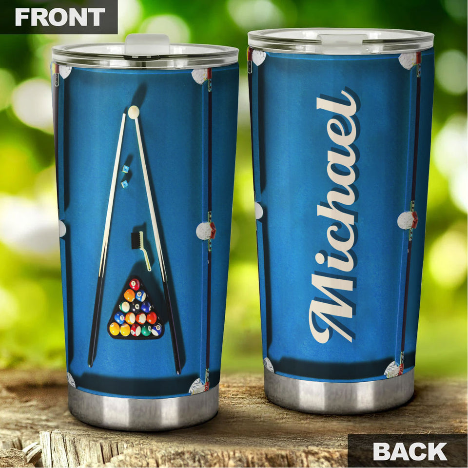 Camellia Personalized 3D Billiard Table Stainless Steel Tumbler - Customized Double-Walled Insulation Travel Thermal Cup With Lid Gift For Billiard Player