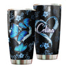 Camellia Personalized Blue Butterfly Stainless Steel Tumbler - Double-Walled Insulation Vacumm Flask - Gift For Thanksgiving, Memorial Day