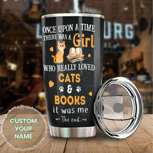 Camellia Personalized Book Cat Once Upon A Time There Was A Girl Who Really Loved Book And Cat Stainless Steel Tumbler - Double-Walled Insulation Vacumm Flask - Gift For Book Lovers, Nerd, Cat Lovers