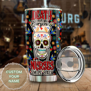 Camellia Personalized Nurse Skull Stainless Steel Tumbler - Double-Walled Insulation Vacumm Flask - Gift For Nurse, Christmas Gift, International Nurses Day