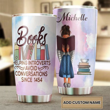 Camellia Personalized Book Helping Introvert Avoid Conversation Stainless Steel Tumbler - Double-Walled Insulation Vacumm Flask - Gift For Book Lovers, Nerd, International Book Day