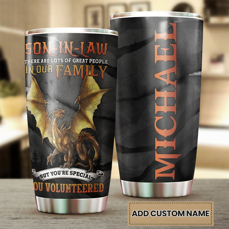 Camellia Personalized Dragon Son In Law You Are Special You Volunteered Stainless Steel Tumbler - Customized Double-Walled Insulation Travel Thermal Cup With Lid Gift For Dragon Lover Son