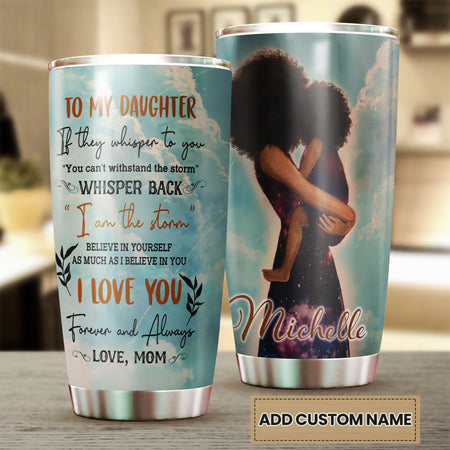 Camellia Personalized Black Mom To Daughter Stainless Steel Tumbler - Double-Walled Insulation Vacumm Flask - Gift For Black Queen, International Women's Day, Hippie Girls