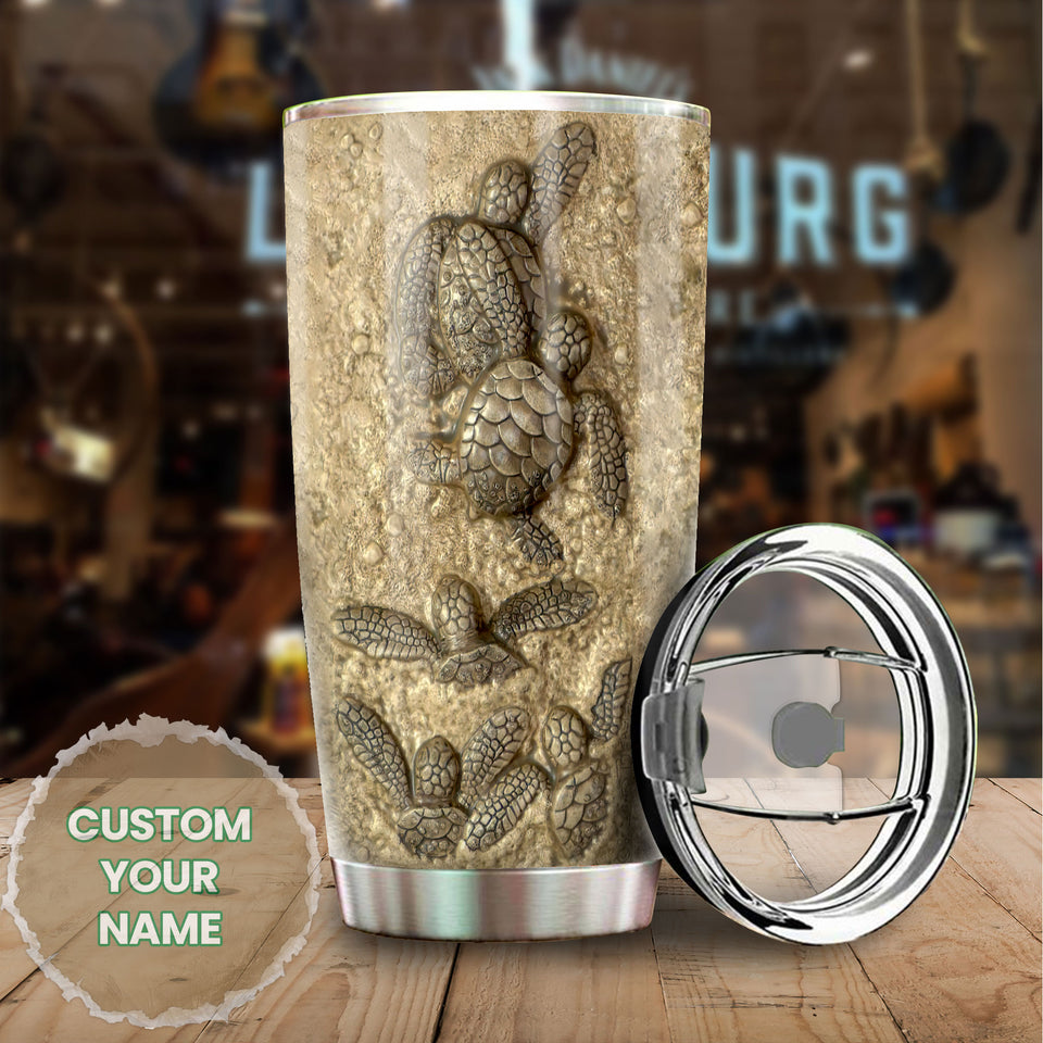 Camellia Personalized Sea Turtles I Have Kept The Faith Sand Ceramic Stainless Steel Tumbler-Double-Walled Travel Therma Cup With Lid