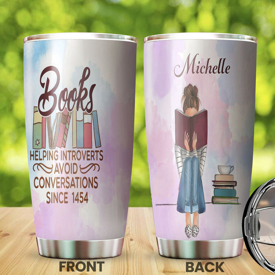 Camellia Personalized Book Helping Introvert Avoid Conversation Stainless Steel Tumbler - Double-Walled Insulation Vacumm Flask - Gift For Book Lovers, Nerd, International Book Day