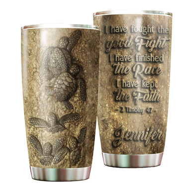 Camellia Personalized Sea Turtles I Have Kept The Faith Sand Ceramic Stainless Steel Tumbler-Double-Walled Travel Therma Cup With Lid