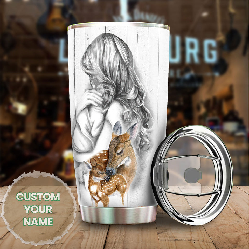 Camellia Personalized 3D Deer You Give Me Life In Your First Breath Stainless Steel Tumbler - Customized Double-Walled Insulation Travel Thermal Cup With Lid Gift For Mom Deer Lover