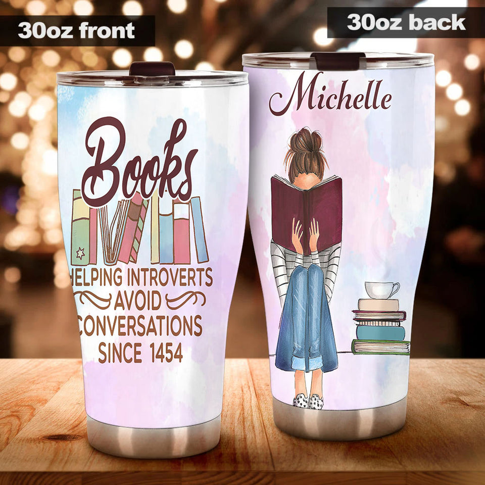 Camellia Personalized Book Helping Introvert Avoid Conversation Stainless Steel Tumbler - Double-Walled Insulation Vacumm Flask - Gift For Book Lovers, Nerd, International Book Day