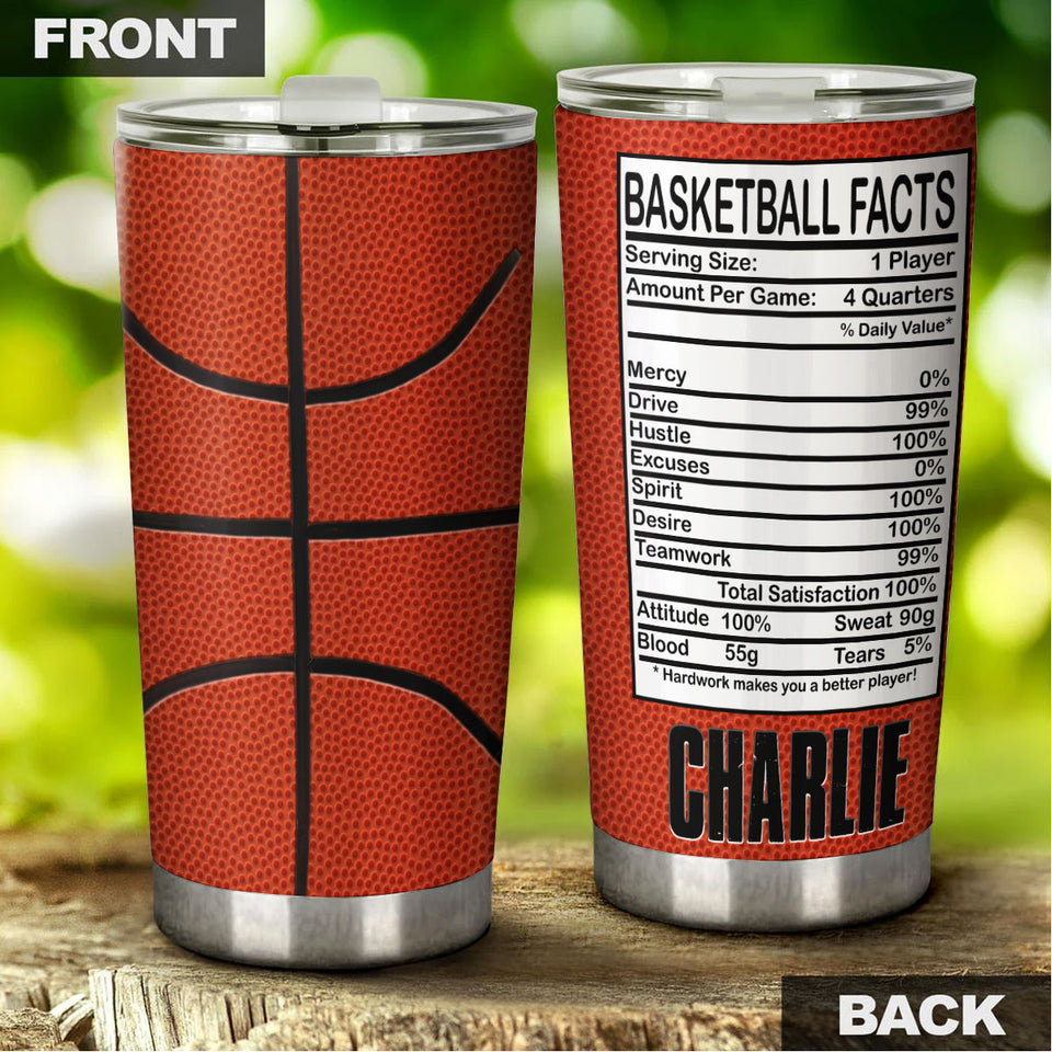 Camellia Persionalized Basketball Facts Stainless Steel Tumbler - Customized Double - Walled Insulation Travel Thermal Cup With Lid Gift For Basketball Player