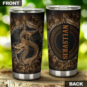 Camellia Personalized Dragon Gold Style Stainless Steel Tumbler - Customized Double-Walled Insulation Travel Thermal Cup With Lid